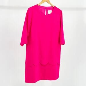 Kate Spade Preppy Hot Pink Scallop Shift Mini Dress with Half Sleeves